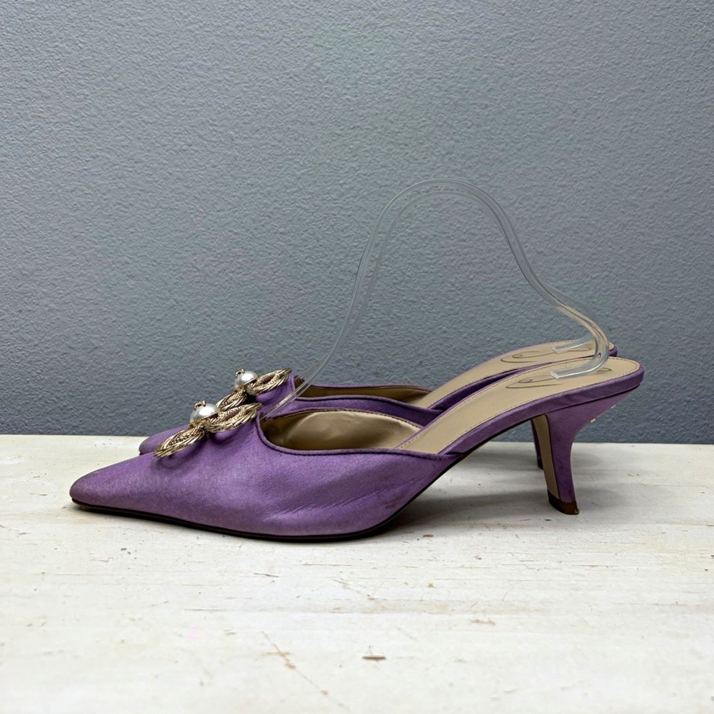 Sam Edelman Purple Satin Pointed Toe Mule Heels Slip On Women 6.5